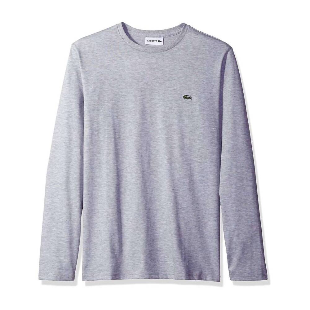 NEW LACOSTE men's long sleeve jersey pima crewneck t-shirt in silver chine
